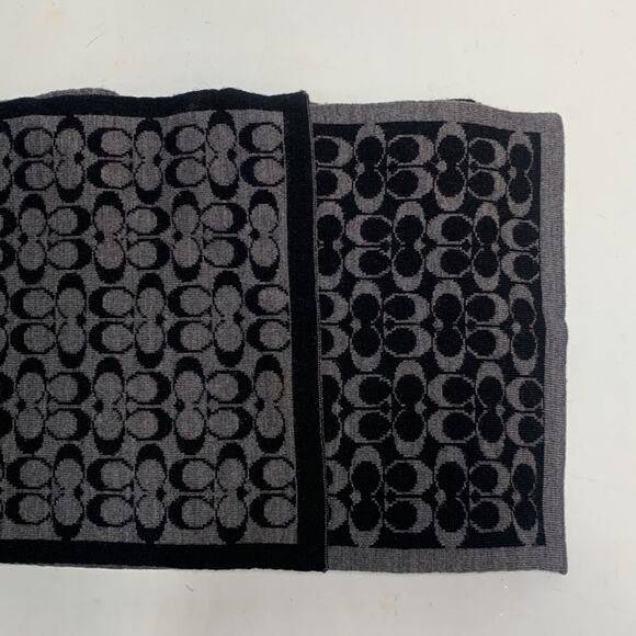 Coach Black & Charcoal Mini Signature Muffler Scarf W1544 7-3/4” x 48” - Picture 4 of 6